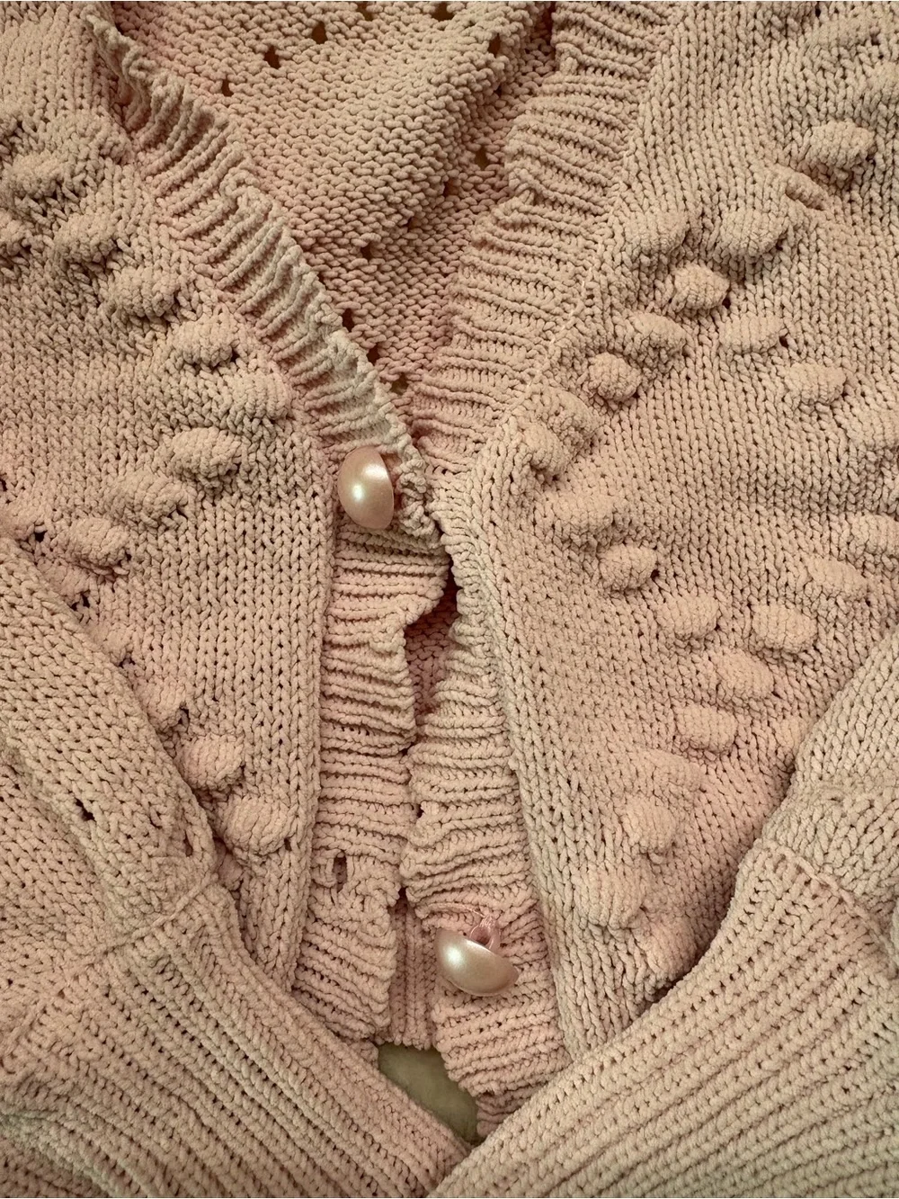 Jessica Simpson Dusty Pink Puff-Sleeve Eyelet Cardigan